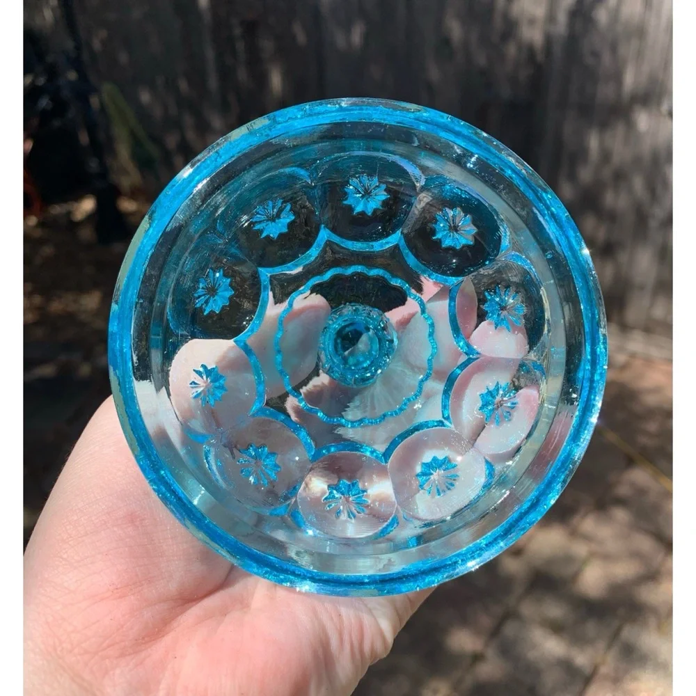 L.E. Smith Moon and Stars Sherbet Cup Lidded Electric Blue
